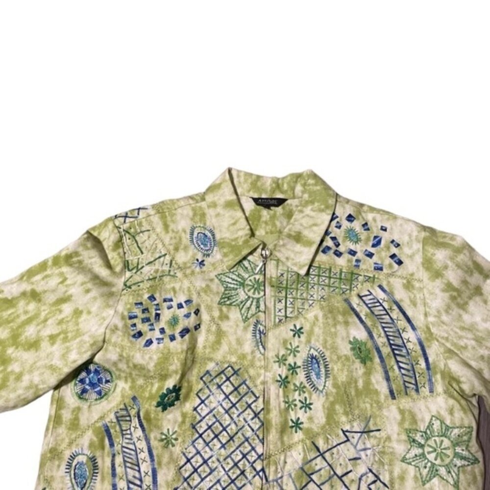 Embroidered Womens Jacket Size 12/14 Cotton Boho Hippie 70s Indie Art Tie Dye - Picture 2 of 9